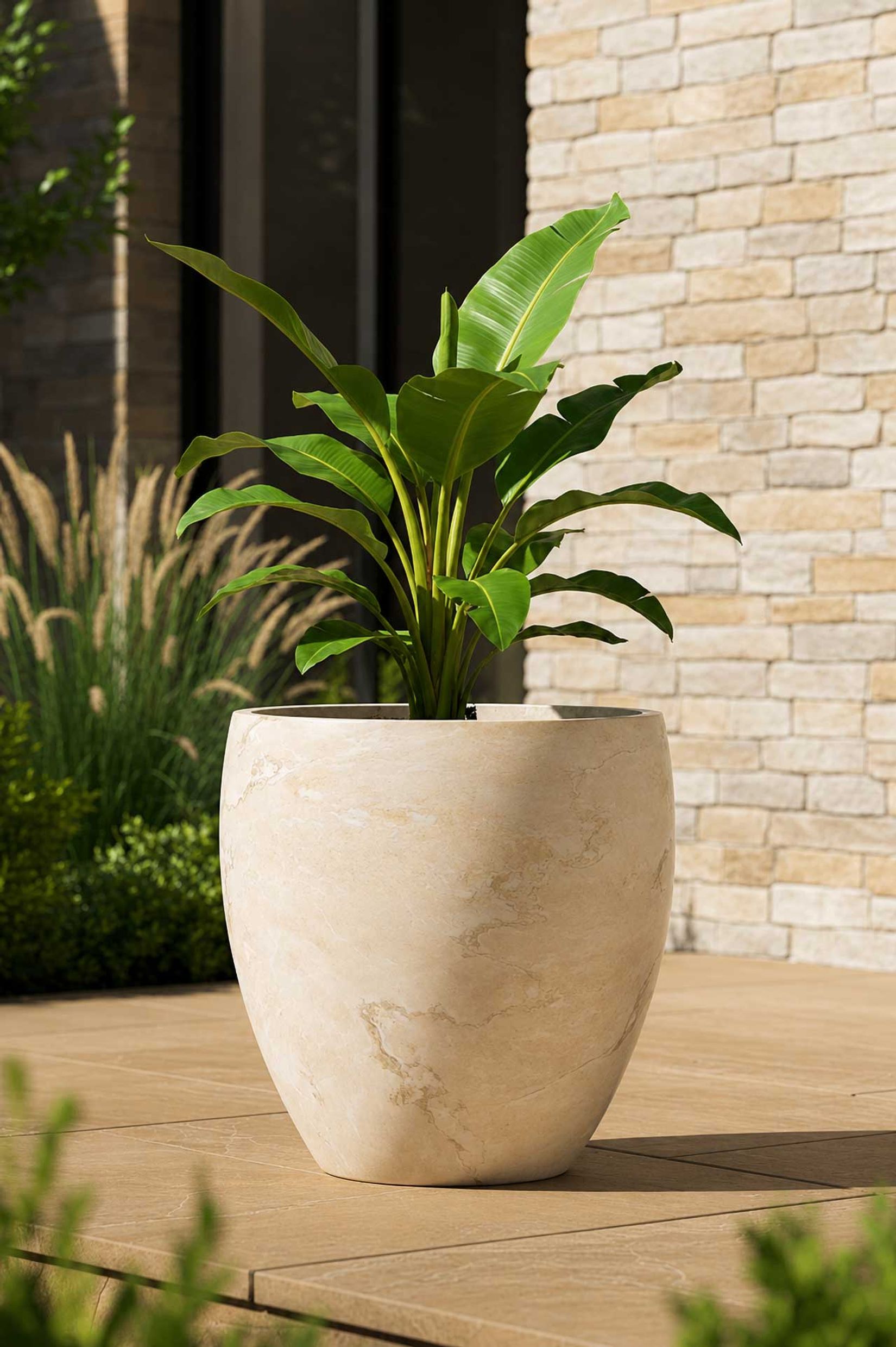 Blumentopf Fiberglas ANIRA 45x46 cm Beige