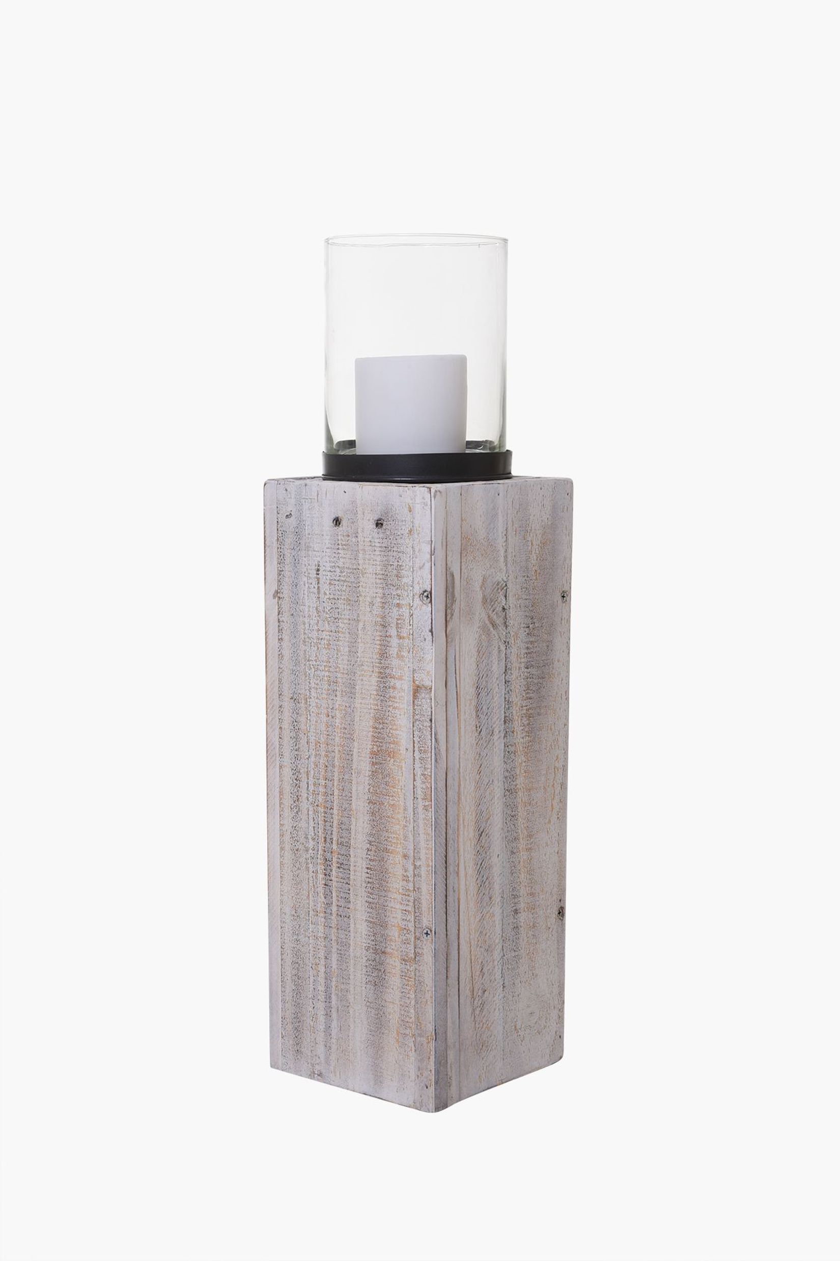 Windlicht Säule Kerzenhalter Recycling Holz "Lumira", Shabby Chic Weiß