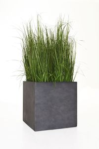Kunstgras Gras künstlich im Topf mit Blüten Kunstpflanze FLORES - Grün