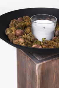Säule mit Schale Podest Holz Eisen AURORA braun schwarz
