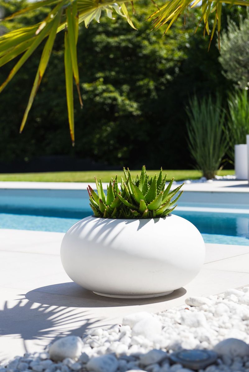 Pflanzkübel Blumentopf rund Fiberglas VIGLIA Weiß Matt | 101021085427