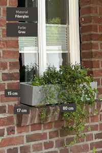 Blumenkasten Fensterbankkasten Fiberglas "Flobo", Beton-Design, Grau