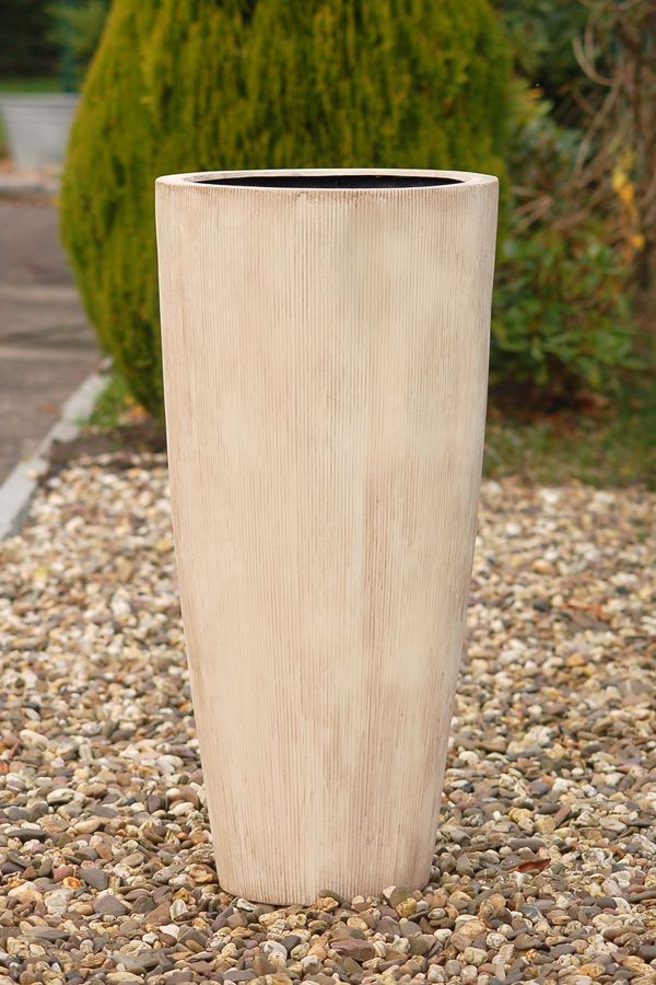 Pflanzkübel Fiberglas City Rund geriffelt Beige VIVANNO