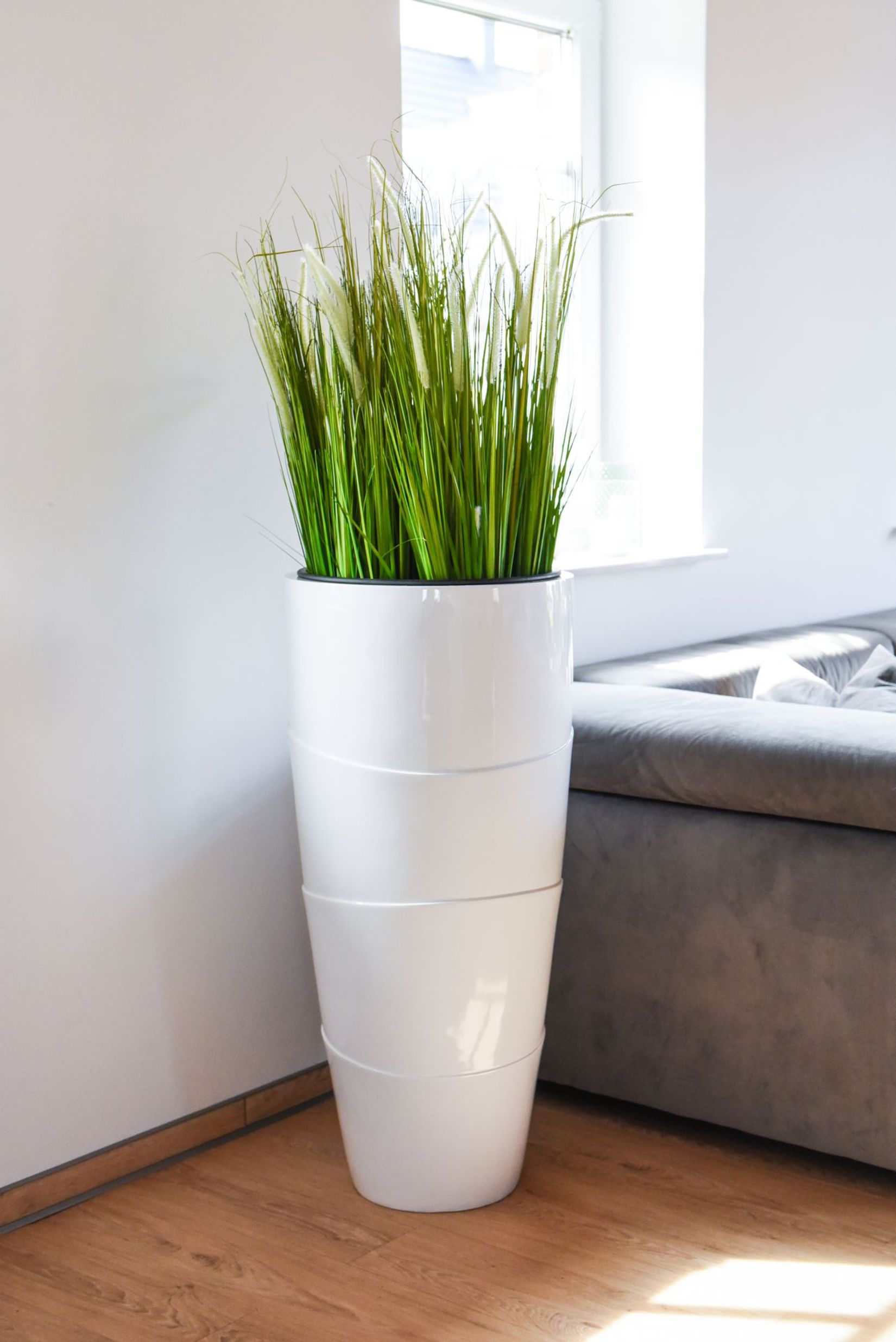 Exklusiver Blumenkübel Pflanzkübel Fiberglas MOENA - Weiß Hochglanz