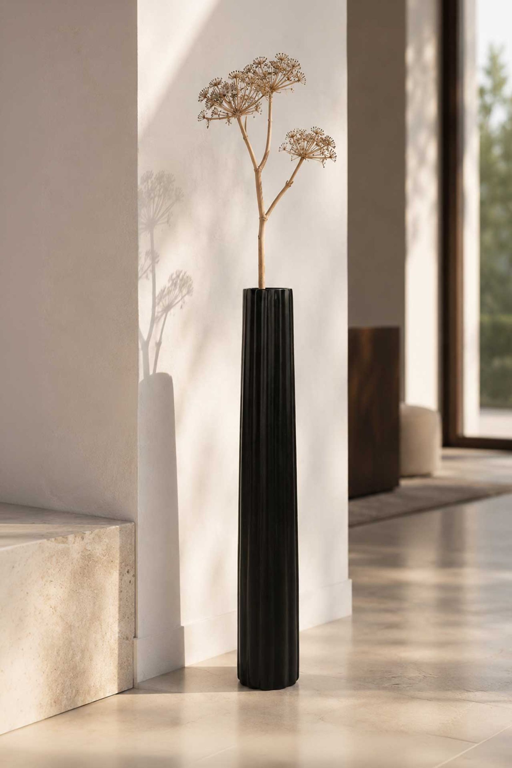 Bodenvase ALGOLIA Fiberglas 12x80 cm Schwarz