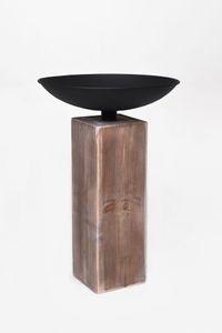 Säule mit Schale Podest Holz Eisen AURORA braun schwarz