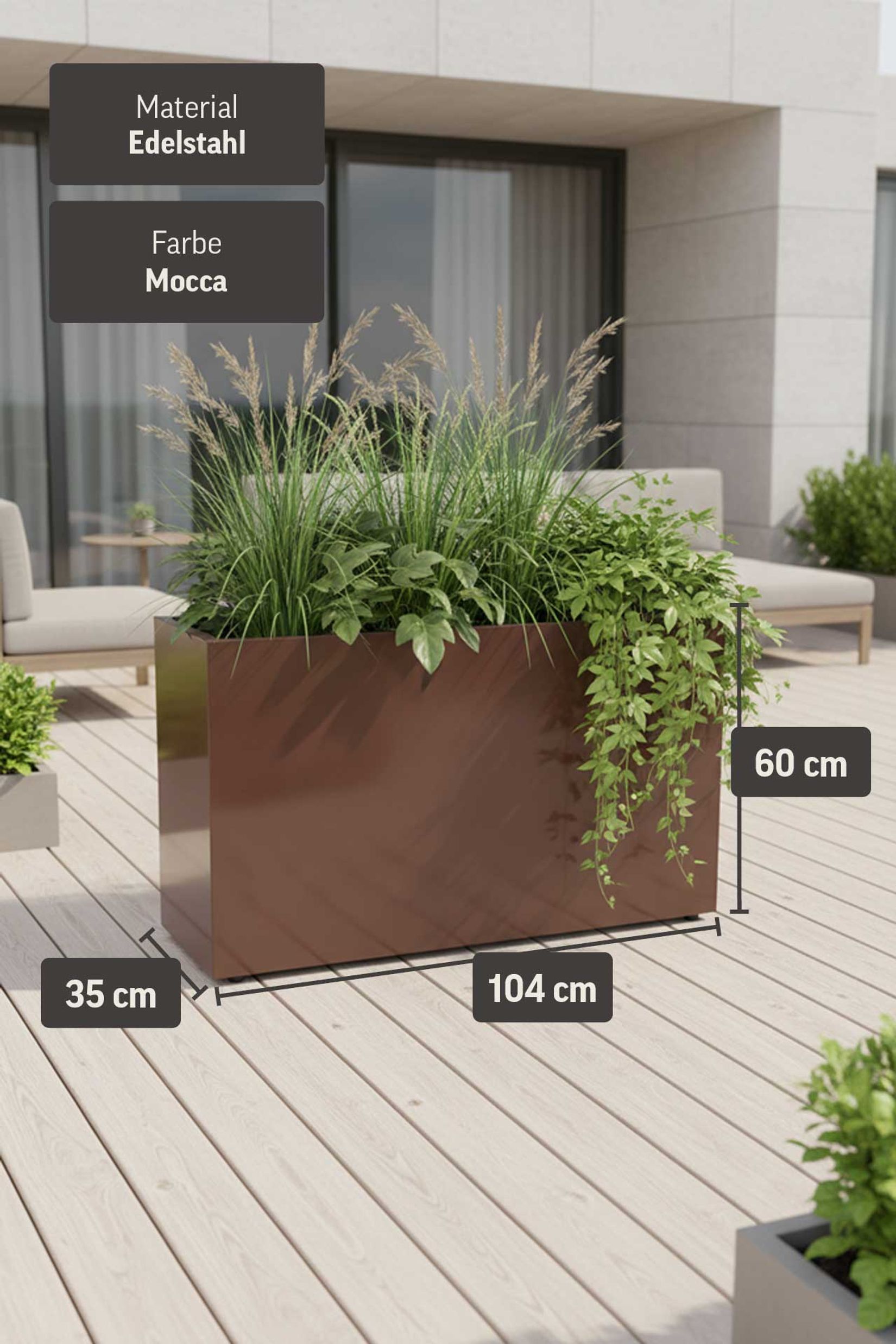 Raumteiler mit Rollen pulverbeschichteter Edelstahl "Elemento" niedrig, Mocca Raumteiler mit Rollen pulverbeschichteter Edelstahl "Elemento" niedrig, Mocca