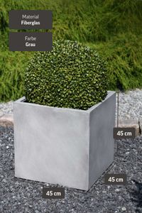 Pflanzkübel Blumenkübel Fiberglas "Block" Würfel, Beton-Design, Grau