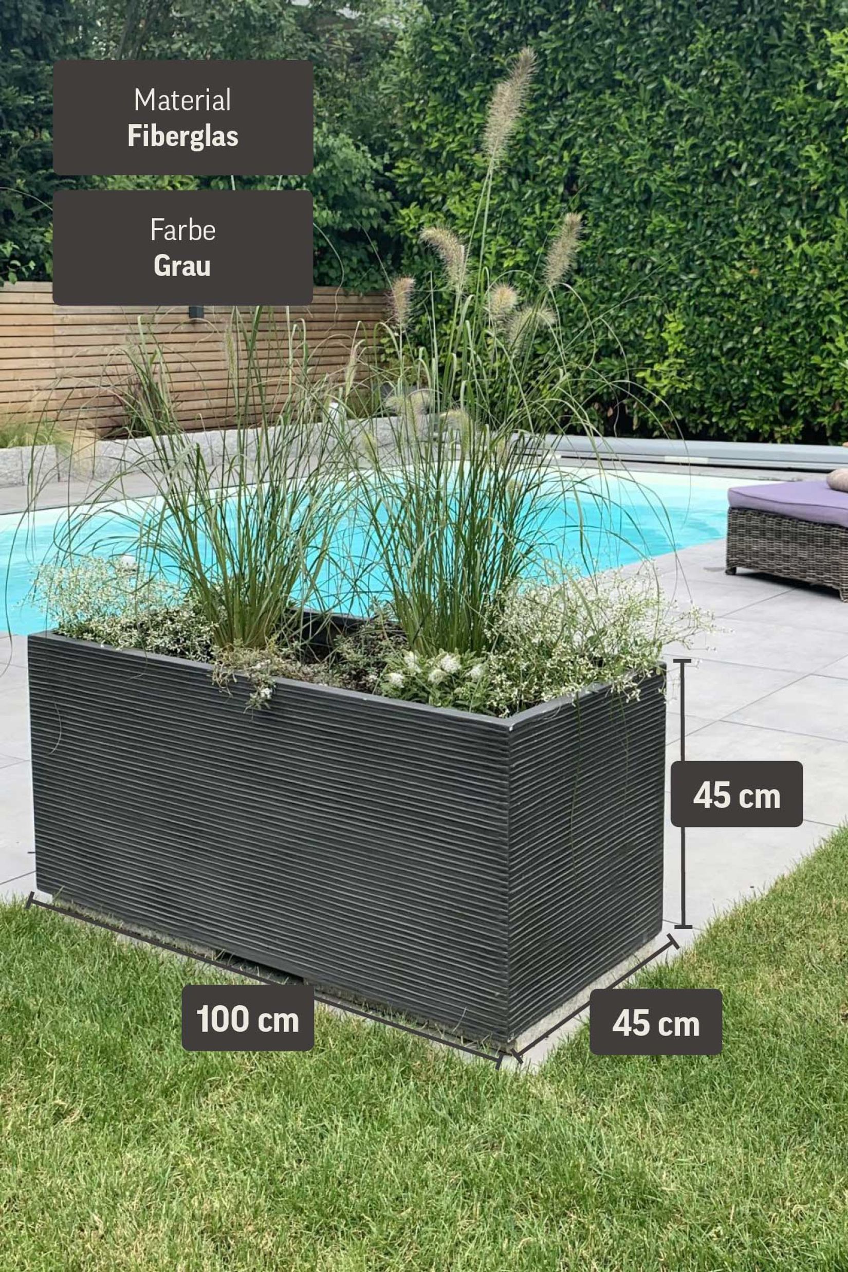 Pflanzkübel Pflanztrog Fiberglas "Maxi", Grau Gestreift Pflanzkübel Pflanztrog Fiberglas "Maxi", Grau Gestreift