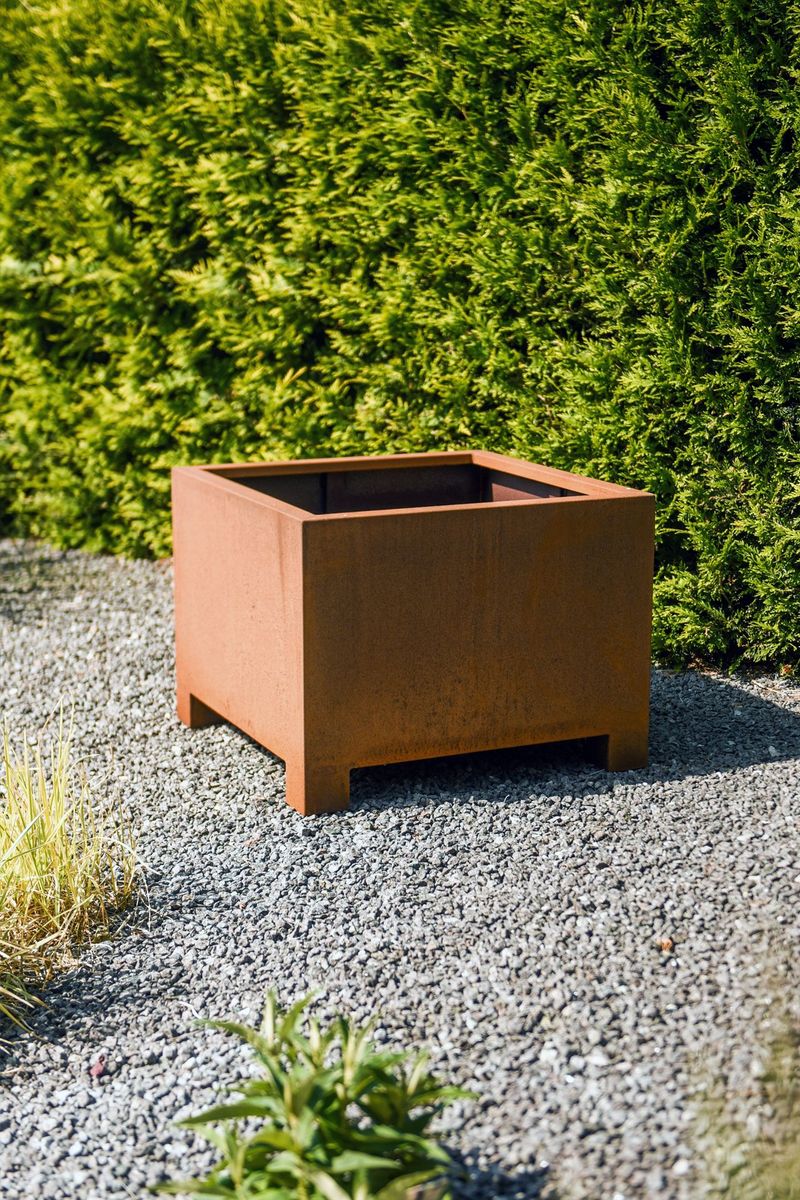 Pflanzkübel Blumenkübel eckig mit Füßen Cortenstahl CORE FEET Rostbraun | 80x80x60 cm | COREFEET-CAP6.2
