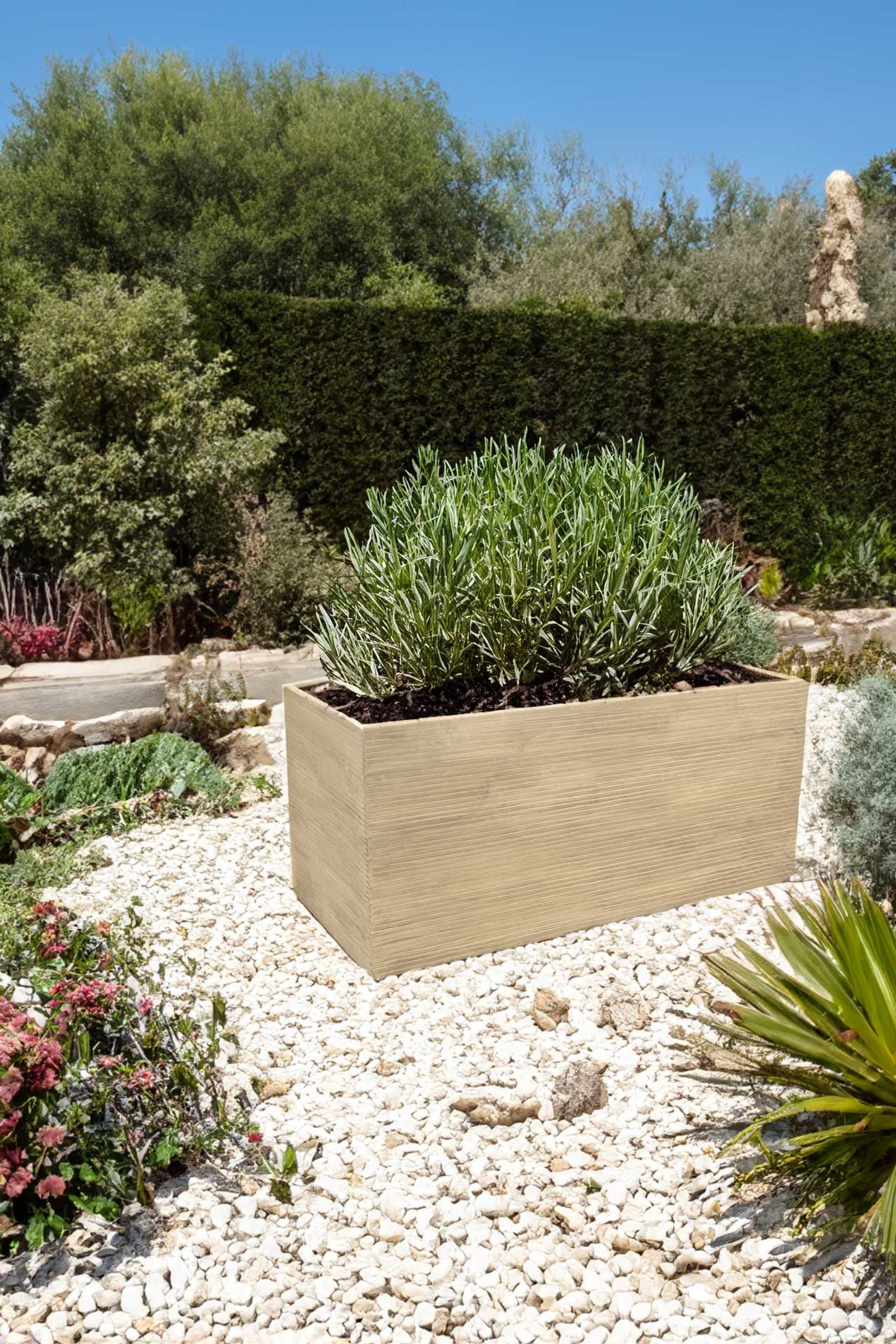 Pflanzkübel Pflanztrog Fiberglas "Maxi", Beige gestreift