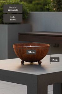 Schale mit Kerze Cortenstahl Halbkugel SOPLAR