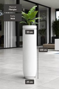 Pflanzgefäß Bodenvase SOLERIO Fiberglas Weiß Matt