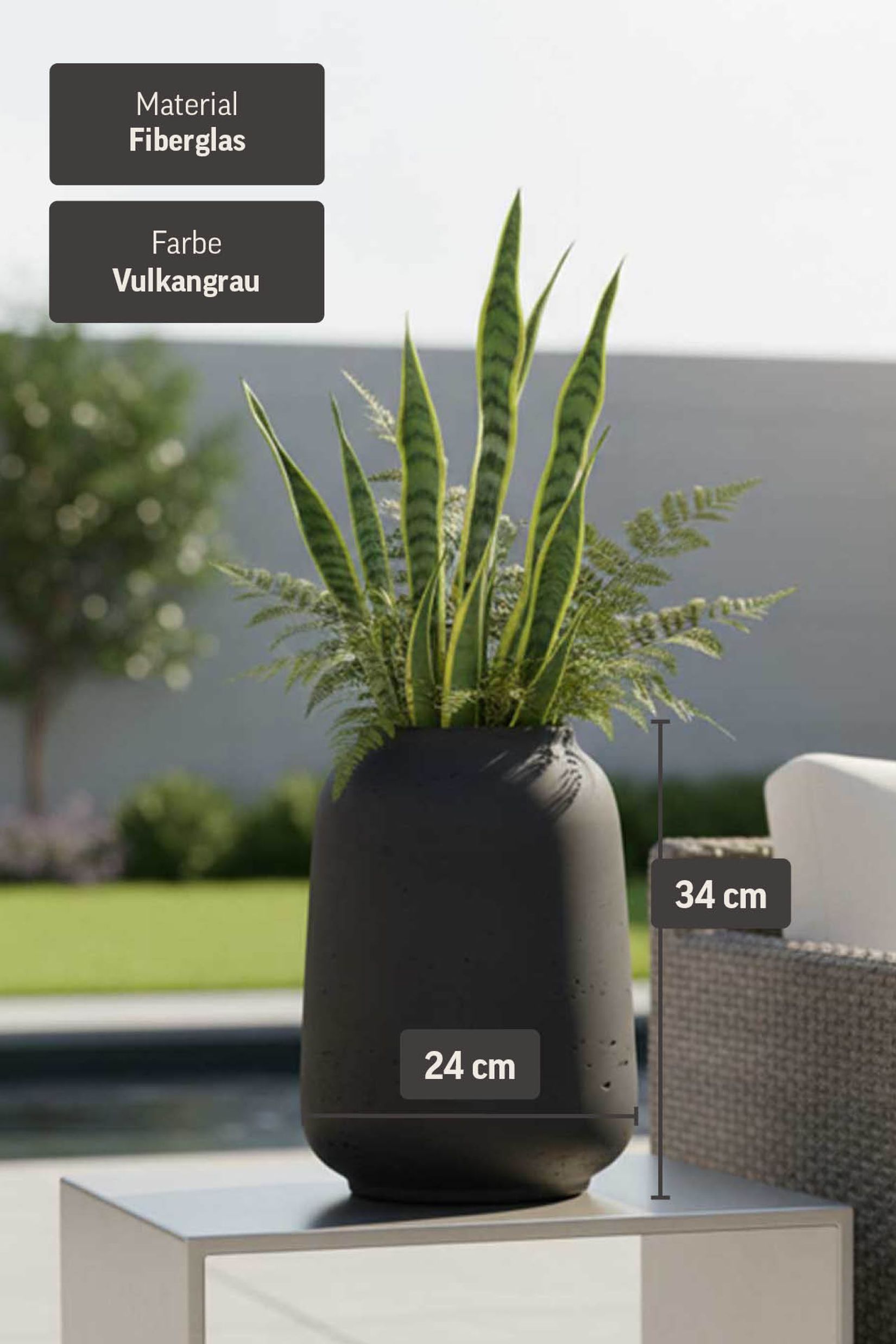 Tischvase MONTI Fiberglas 24x34 cm Anthrazit Tischvase MONTI Fiberglas 24x34 cm Anthrazit