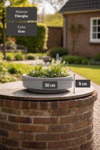 Pflanzschale Dekoschale rund Fiberglas ESCADA LOW Beton-Design Grau