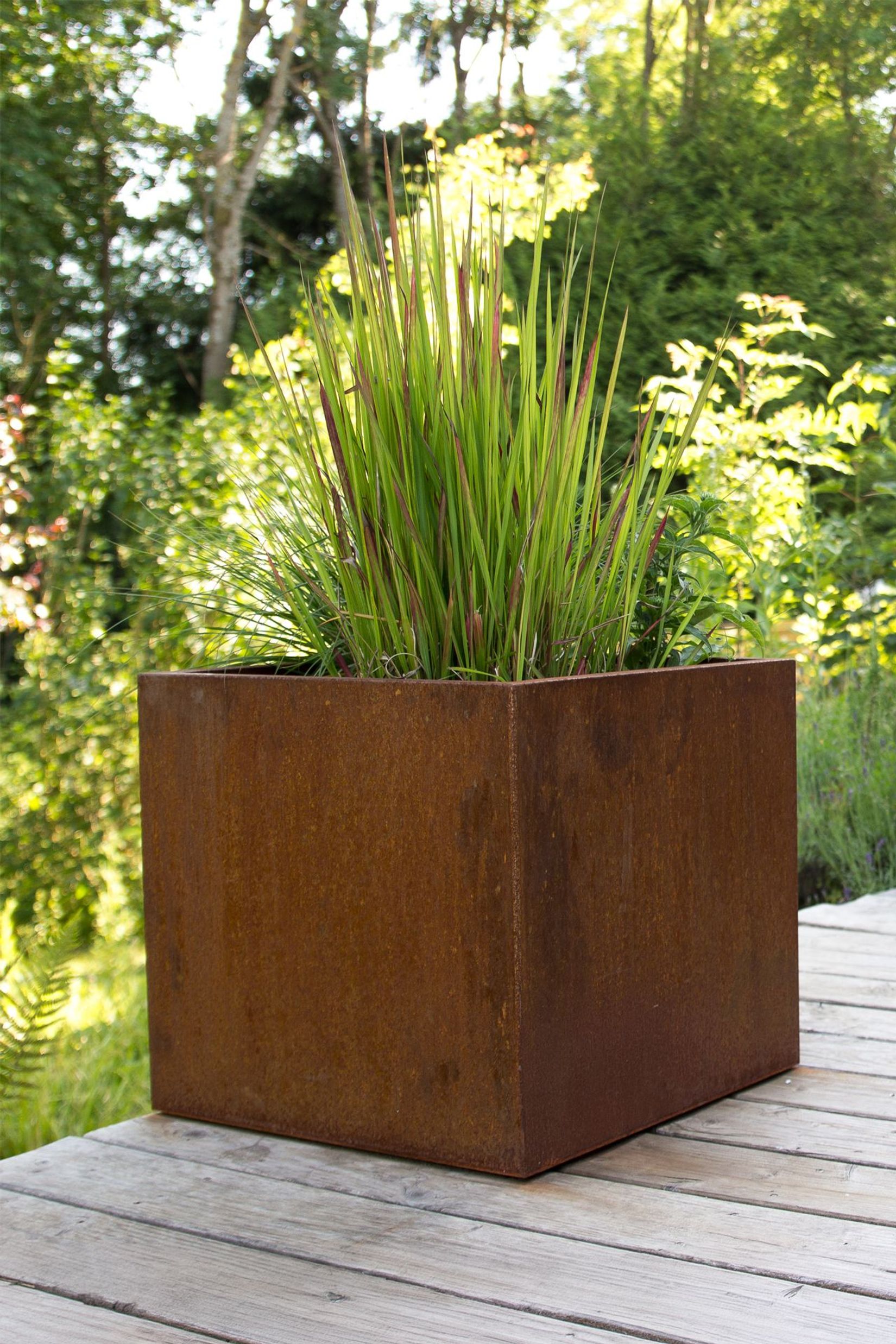 Pflanzkübel Blumenkübel Cortenstahl "Block" Würfel, Rostbraun