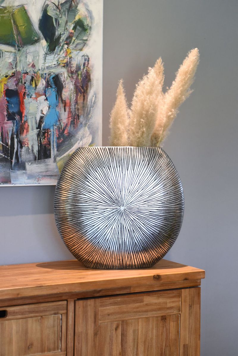Vase Deko Bodenvase Fiberglas ATENA - Silber Schwarz | 661192155185