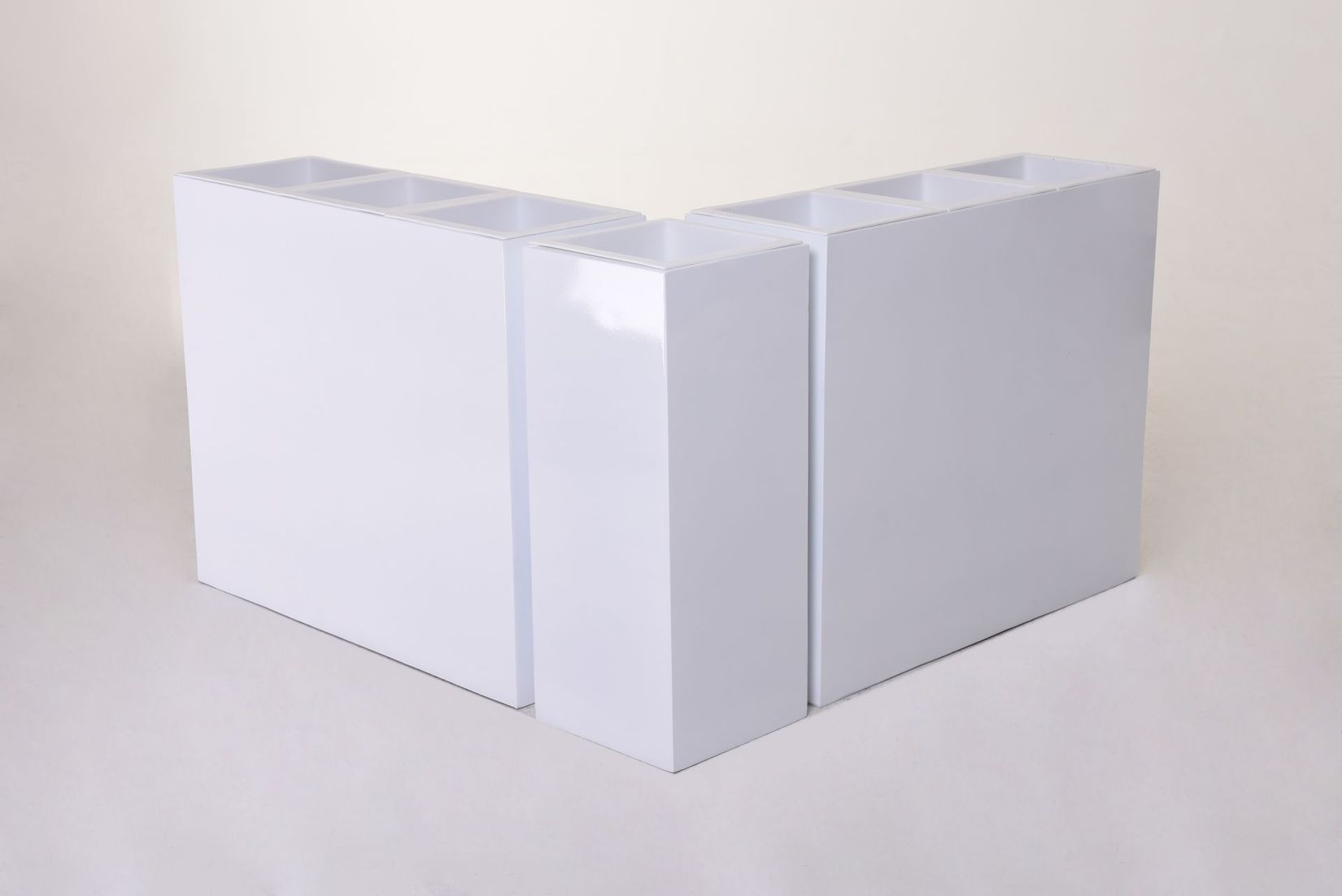 Pflanzkübel Raumteiler Eckkombination Fiberglas "Corner" 75, Weiß Hochglanz