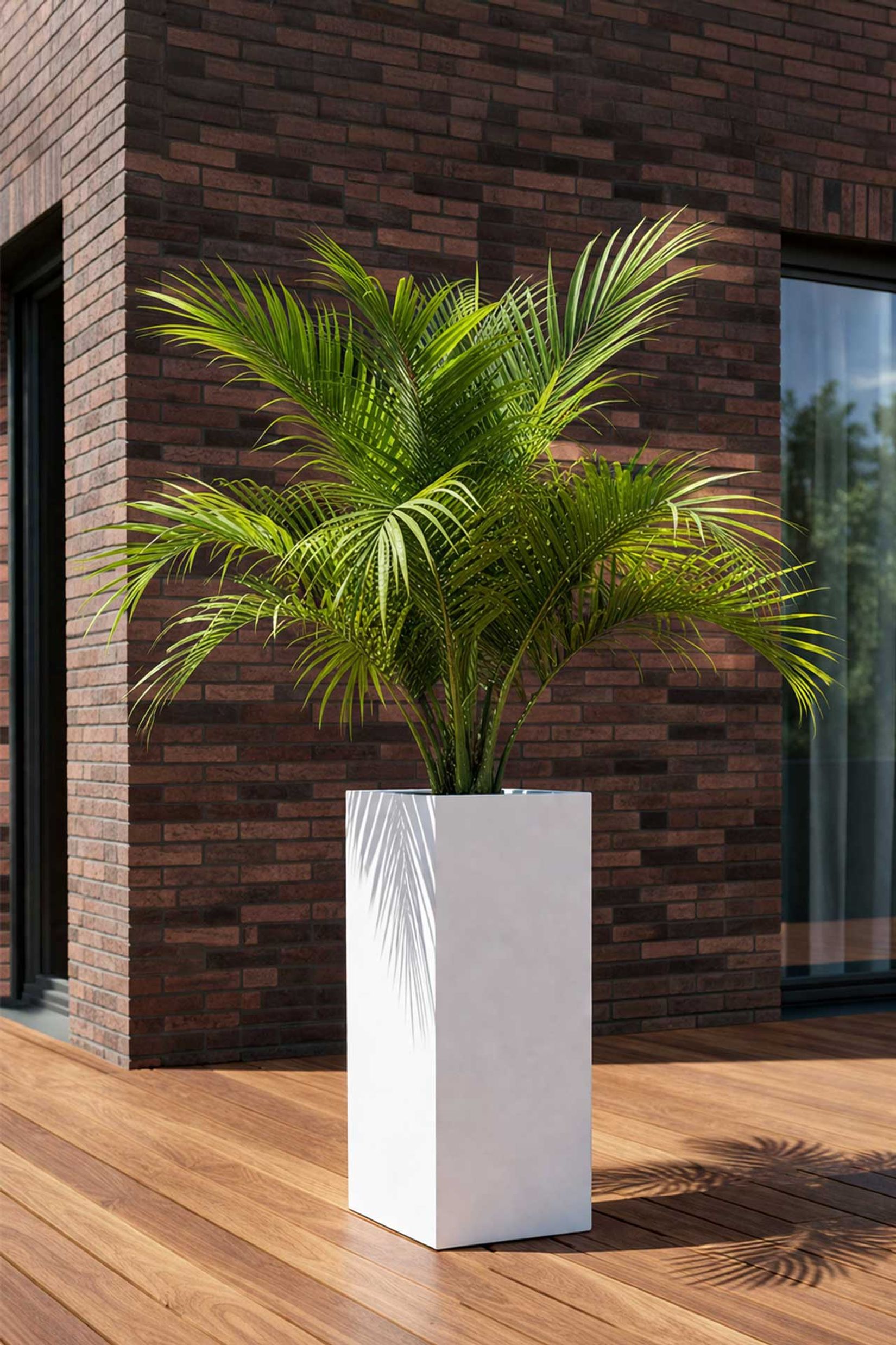Pflanzkübel Blumenkübel Fiberglas "Block" Säule, Weiß Matt
