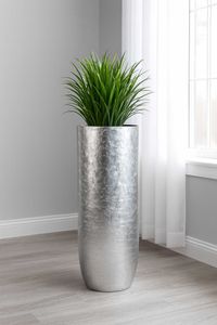 Pflanzgefäß Bodenvase SOLERIO Fiberglas Silber Hochglanz Pflanzgefäß Bodenvase SOLERIO Fiberglas Silber Hochglanz