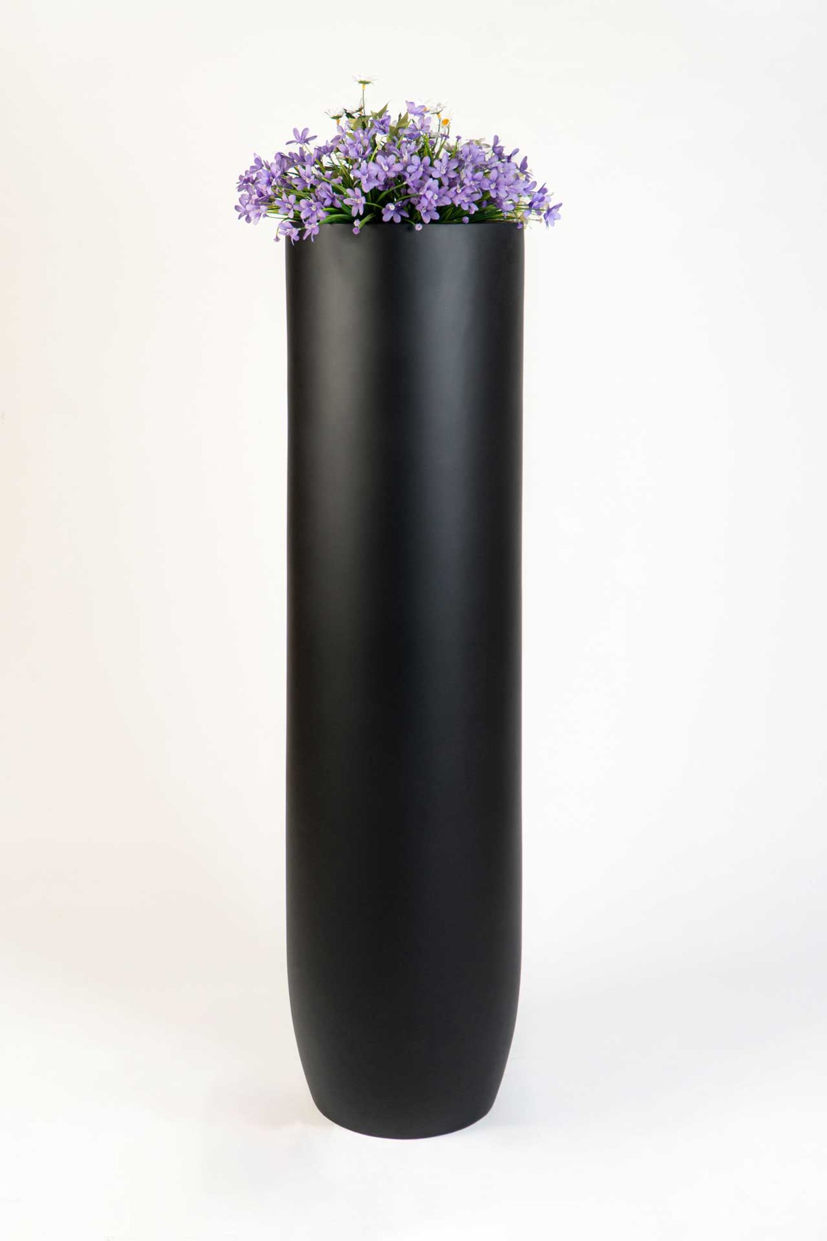 Pflanzgefäß Bodenvase SOLERIO Fiberglas Schwarz Matt