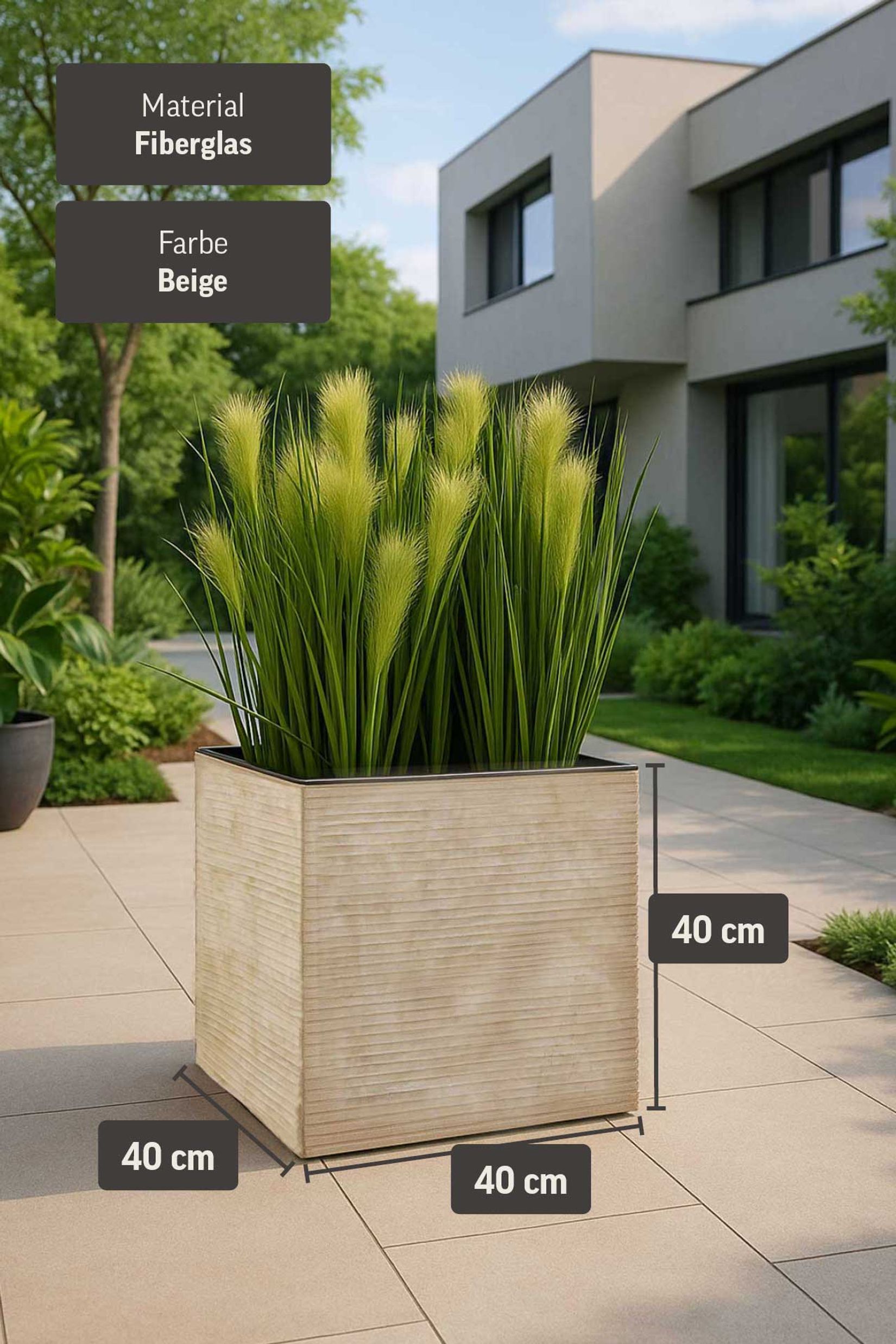 Pflanzkübel Blumenkübel Fiberglas "Block" Würfel, Beige gestreift Pflanzkübel Blumenkübel Fiberglas "Block" Würfel, Beige gestreift