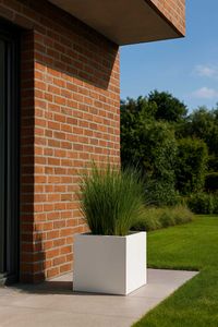 Pflanzkübel Blumenkübel Fiberglas "Block" Würfel, Weiß Matt