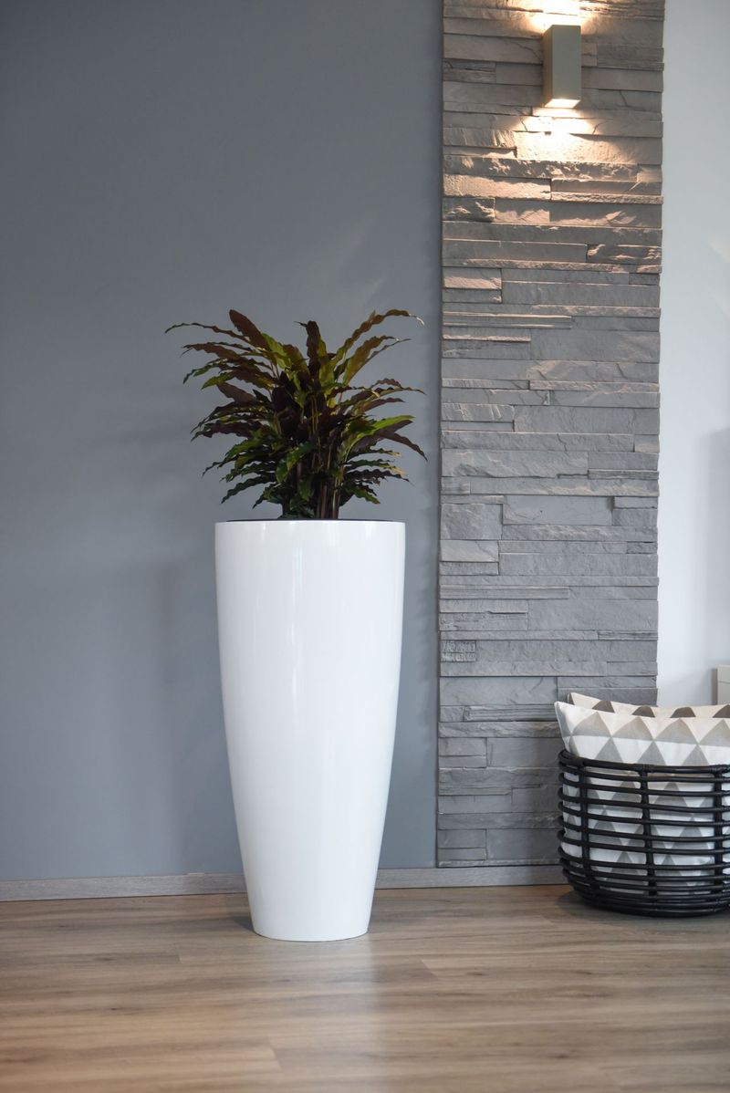 Exklusiver Pflanzkübel Fiberglas CITY Weiß Hochglanz | 37x80 cm | 162114080