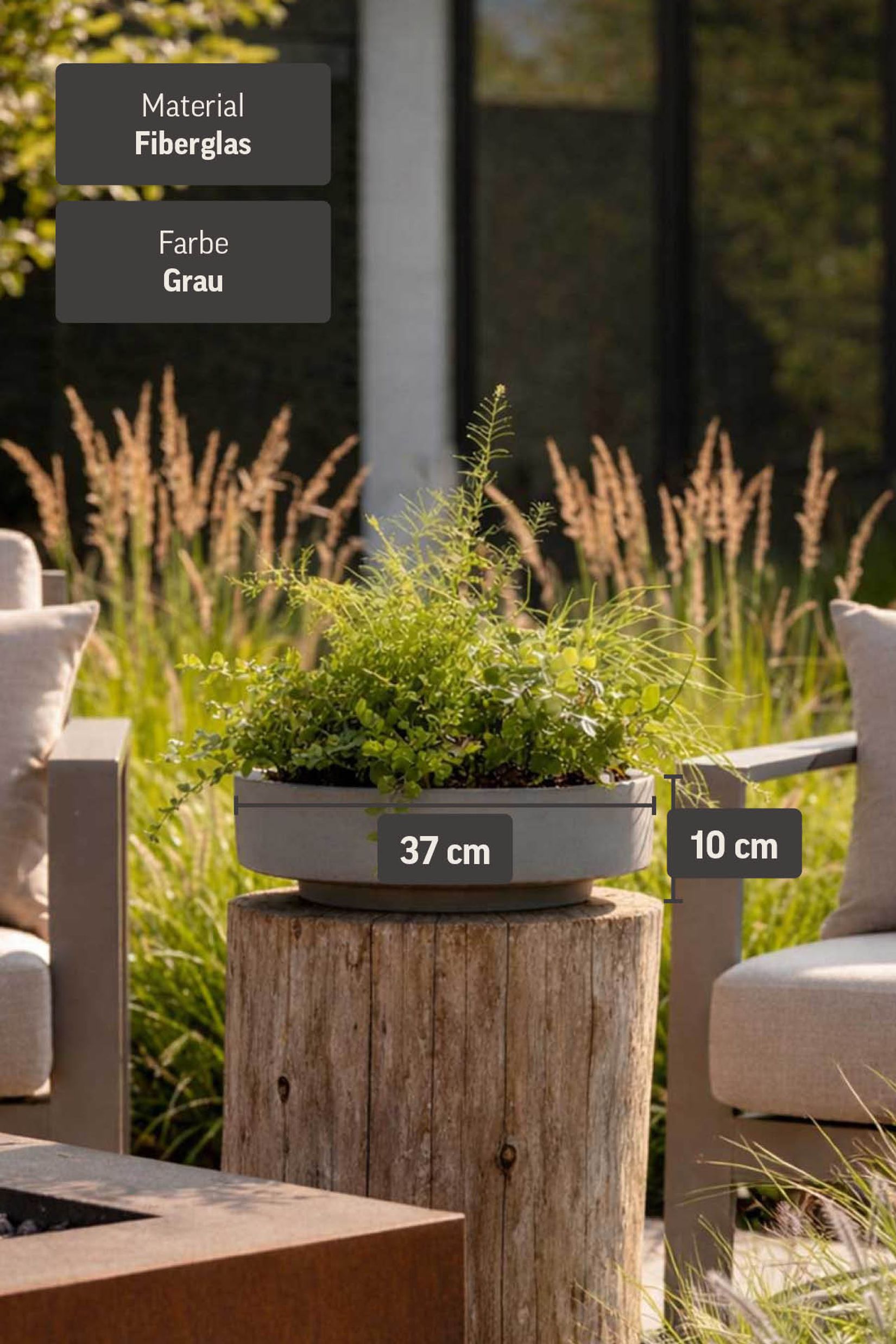 Pflanzschale Dekoschale rund Fiberglas ESCADA LOW Beton-Design Grau Pflanzschale Dekoschale rund Fiberglas ESCADA LOW Beton-Design Grau