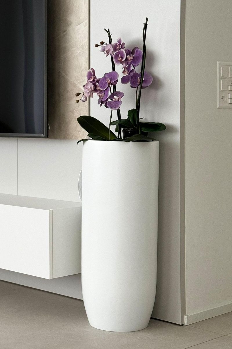 Pflanzgefäß Bodenvase SOLERIO Fiberglas Weiß Matt | 33x80 cm | 3800210880