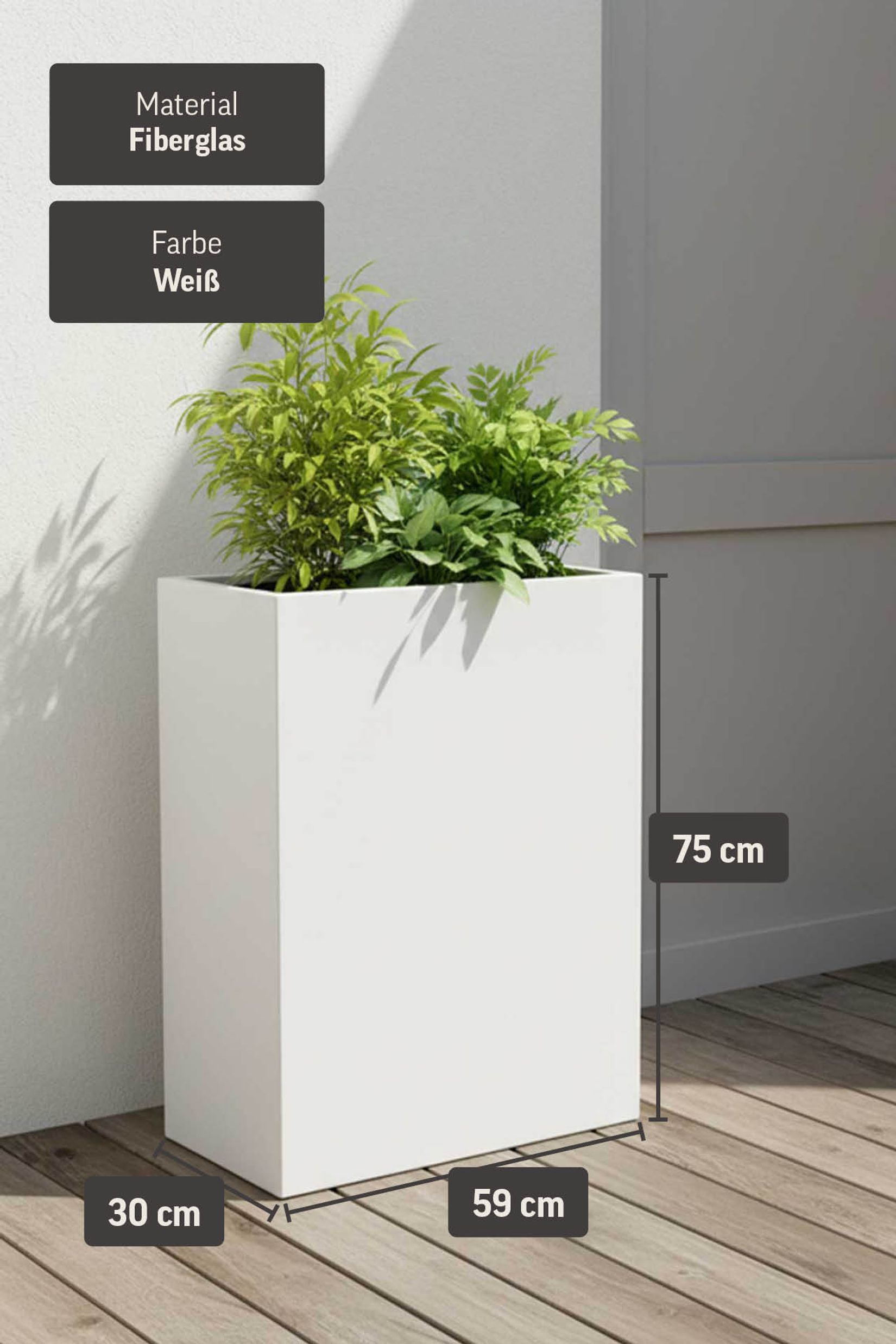 Pflanzkübel Raumteiler Fiberglas "Elemento", Weiß Matt