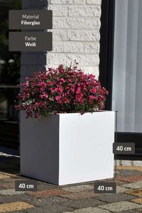 Pflanzkübel Blumenkübel Fiberglas "Block" Würfel, Weiß Matt