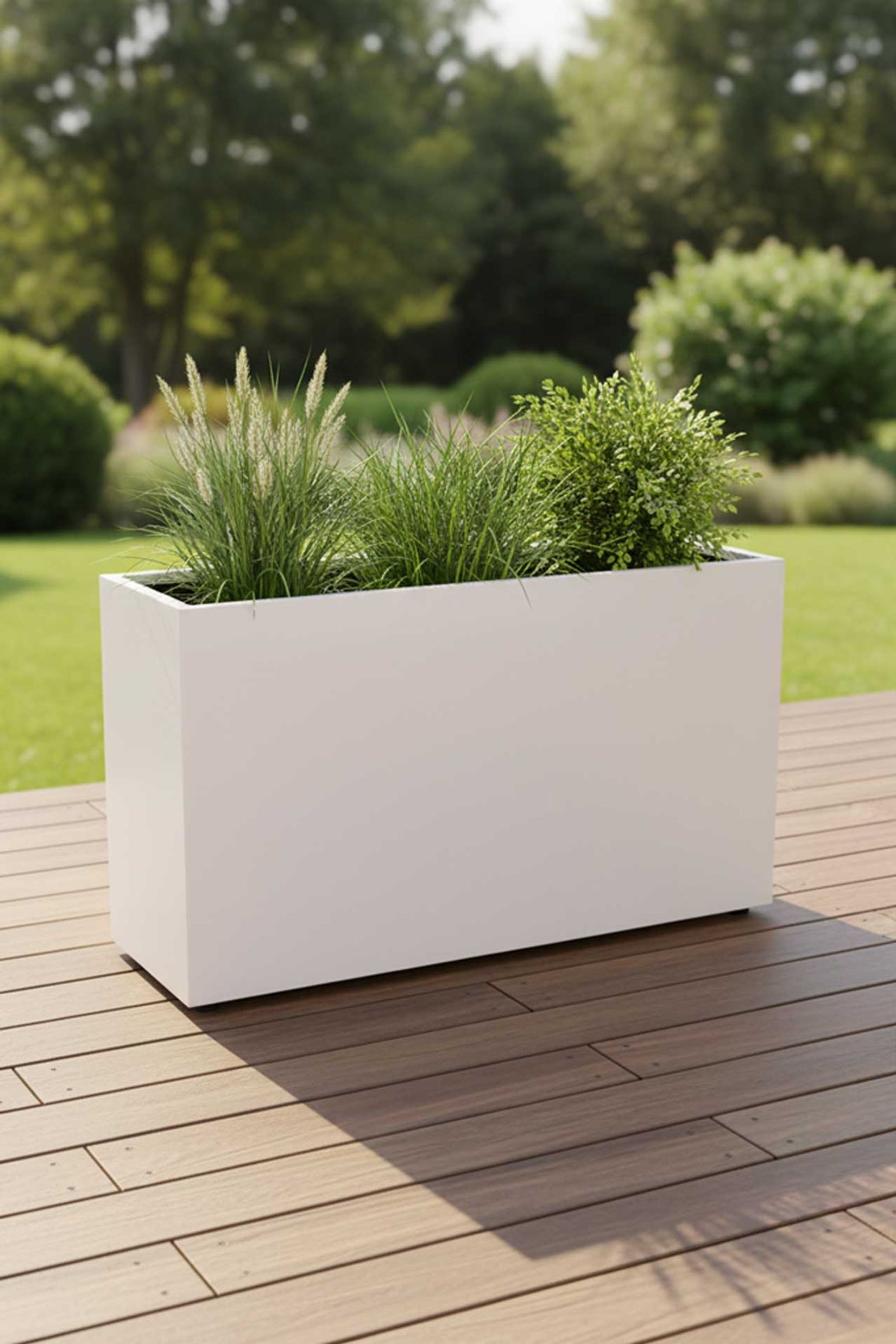 Raumteiler mit Rollen pulverbeschichteter Edelstahl "Elemento" niedrig, Creme Weiß