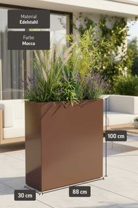 Raumteiler mit Rollen pulverbeschichteter Edelstahl "Elemento", Mocca