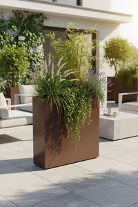 Raumteiler mit Rollen pulverbeschichteter Edelstahl "Elemento", Mocca