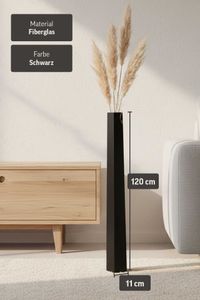Bodenvase Standvase Fiberglas Schwarz Matt OBELISK