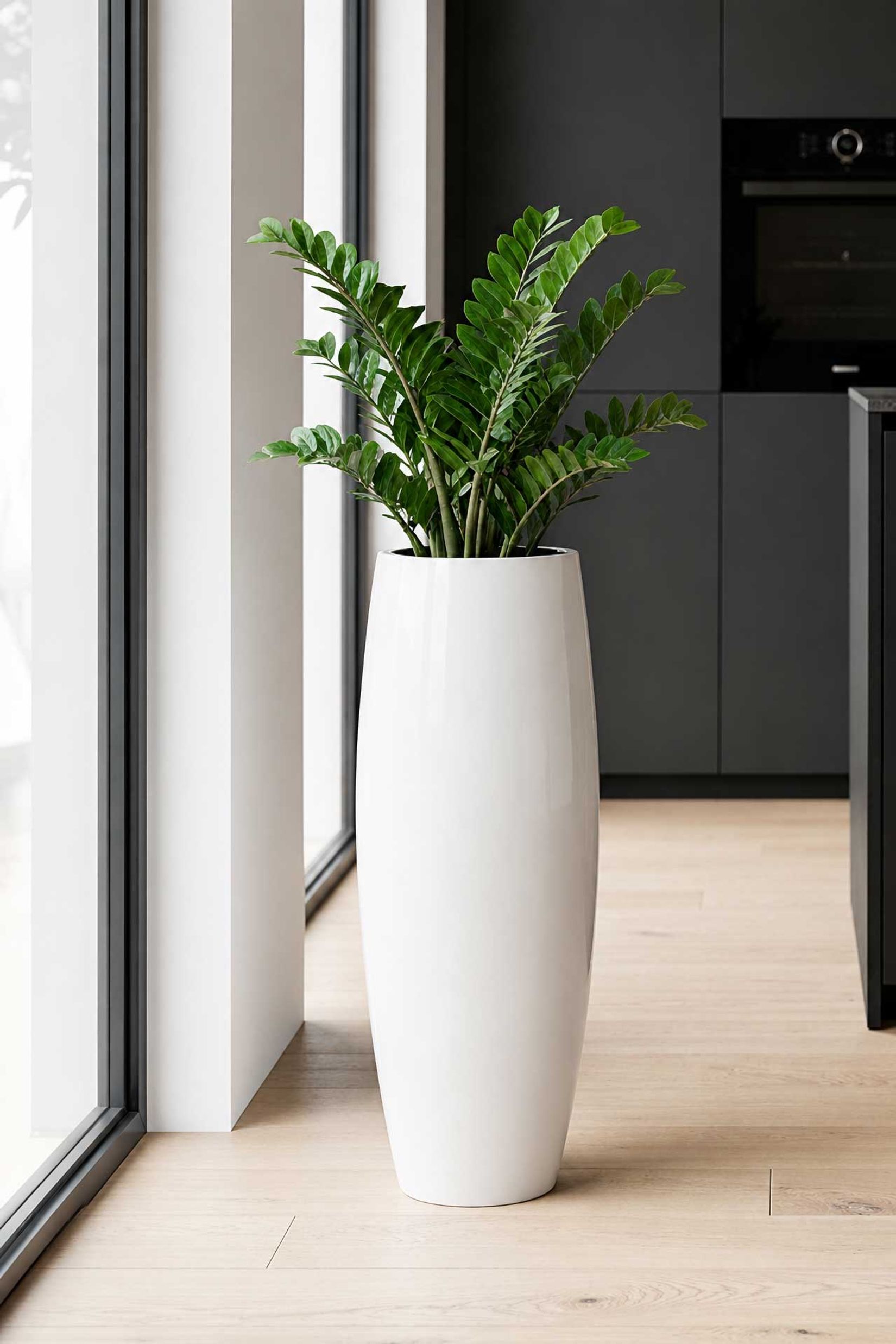 Exklusiver Pflanzkübel Fiberglas "Magnum" Weiß Hochglanz