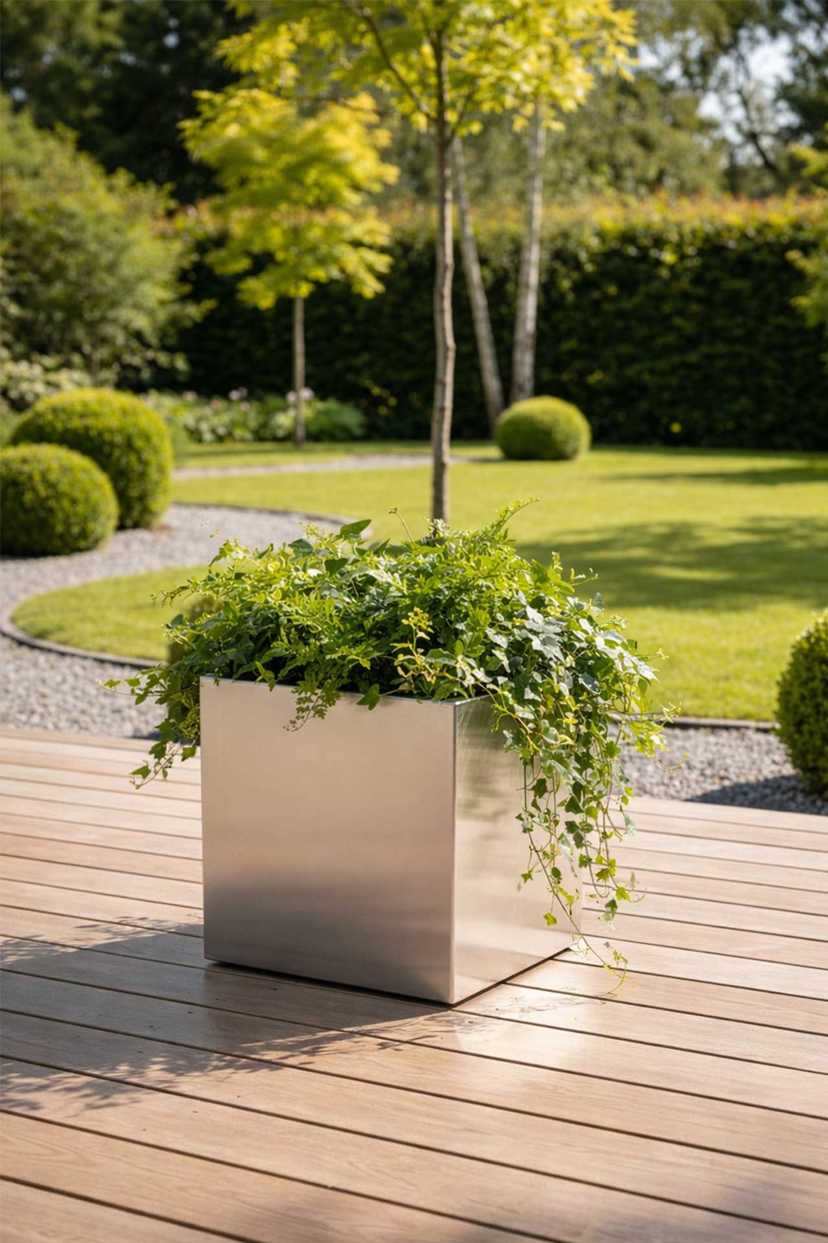 Blumenkübel Pflanzkübel Edelstahl "Block" Würfel, Gebürstet