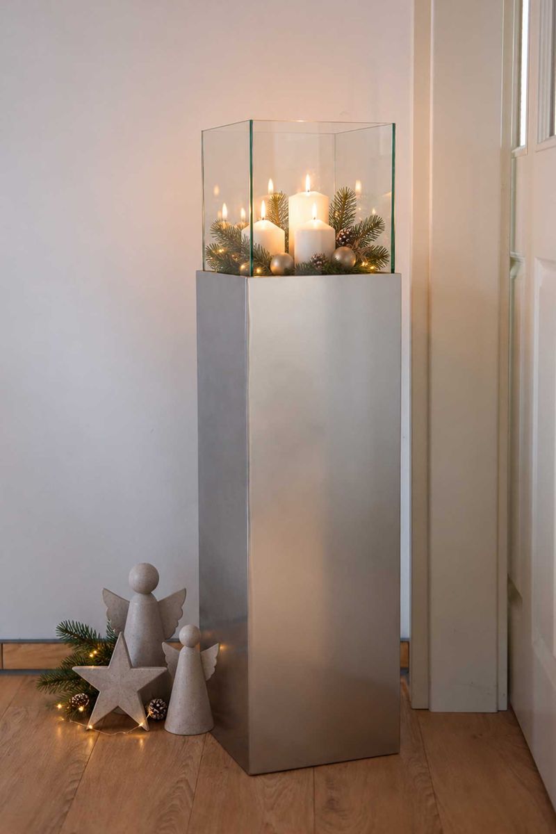 Windlichtsäule Kerzenhalter Windlicht CANDELA - Silber Metallic | 25x25x100 cm | 100413611925