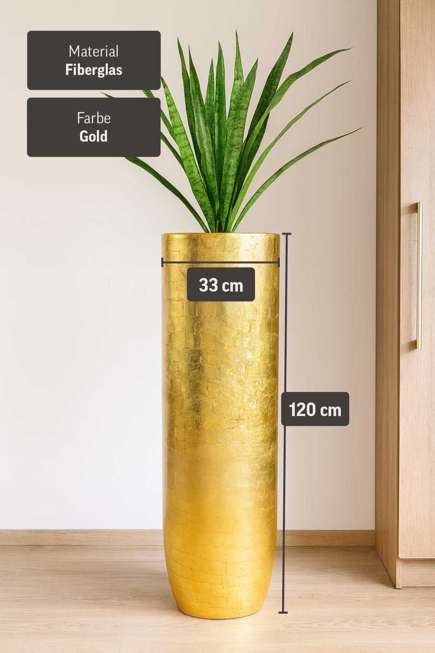 Pflanzgefäß Bodenvase SOLERIO Fiberglas Gold Hochglanz Pflanzgefäß Bodenvase SOLERIO Fiberglas Gold Hochglanz