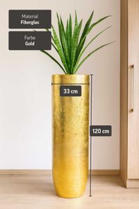Pflanzgefäß Bodenvase SOLERIO Fiberglas Gold Hochglanz Pflanzgefäß Bodenvase SOLERIO Fiberglas Gold Hochglanz