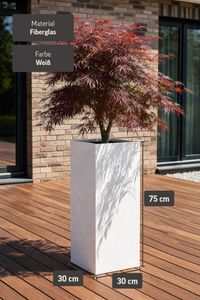 Pflanzkübel Blumenkübel Fiberglas "Block" Säule, Weiß Matt