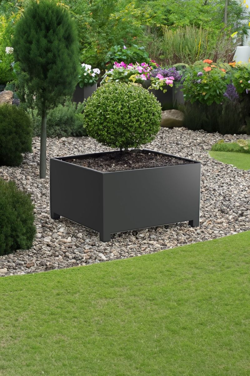 Pflanzkübel Blumenkübel eckig mit Füßen Aluminium CORE FEET Schwarzgrau Matt | 140x140x80 cm | COREFEET-AFP3.1