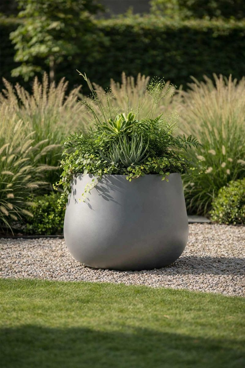 Blumentopf Pflanztopf Fiberglas GIRAR Beton-Design Grau | 42x37 cm | 148101214937