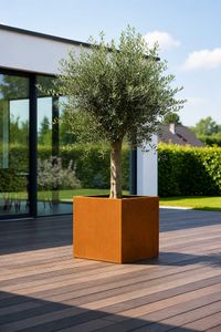 Pflanzkübel Blumenkübel Cortenstahl "Block" Würfel, Rostbraun