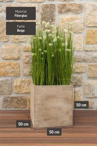 Pflanzkübel Blumenkübel Fiberglas "Block" Würfel, Beige gestreift