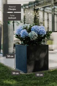 Pflanzkübel Blumenkübel Fiberglas Steinoptik "Block" Würfel, Anthrazit