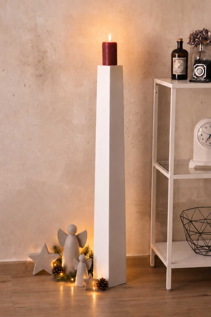 Kerzenständer Standkerzenhalter Fiberglas Weiß Matt OBELISK | 11x11x100 cm | 210210833111