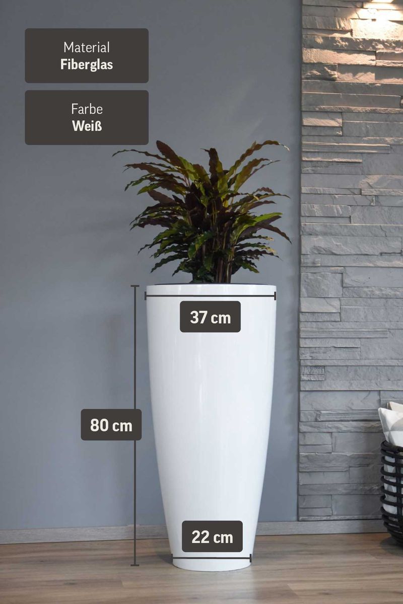 Exklusiver Pflanzkübel Fiberglas CITY Weiß Hochglanz | 37x80 cm | 162114080
