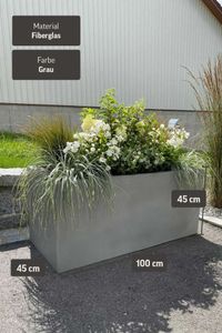 Pflanzkübel Pflanztrog Fiberglas "Maxi", Beton-Design, Grau